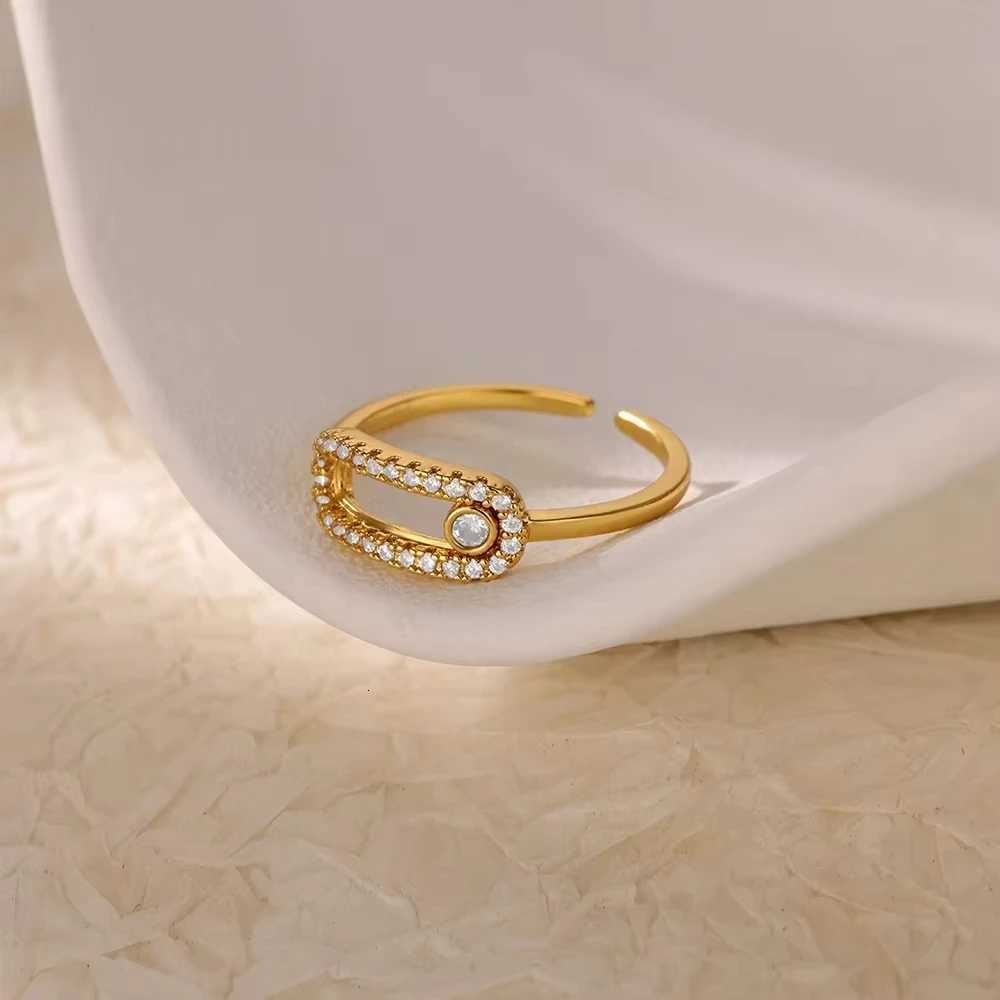Luxury Zircon Geometric Rings For Women Stainless Steel Gold Color Open Ring Trendy Wedding Party Aesthetic Jewerly Gift Femme Z251017