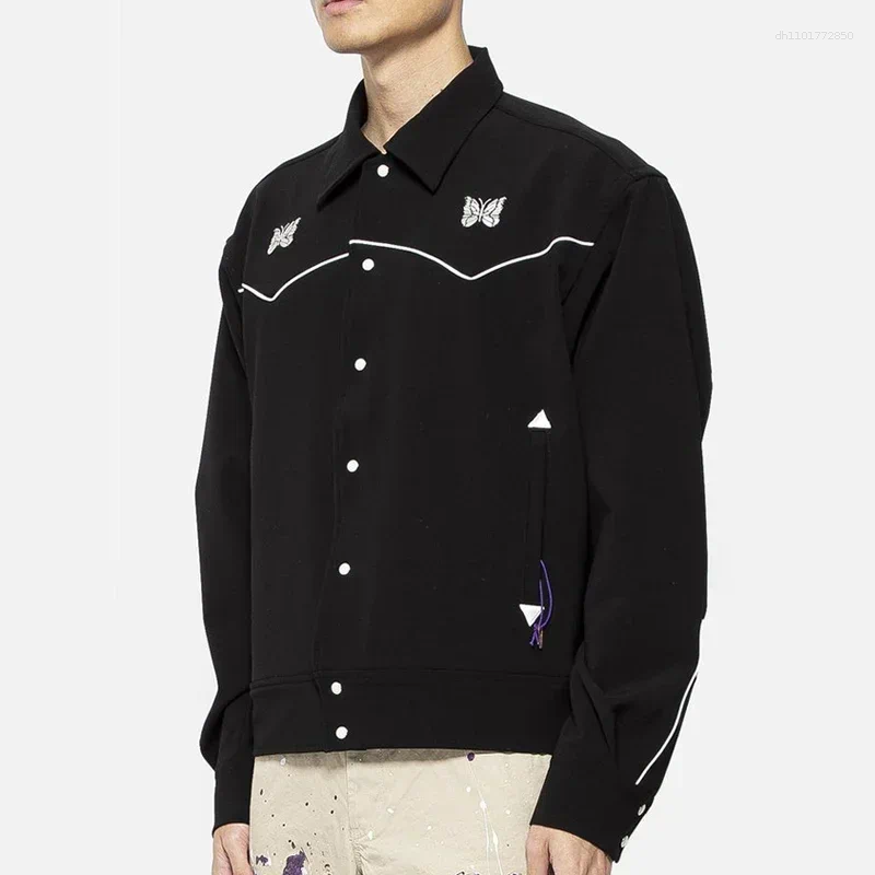 Men's Jackets Leisure Arrival Long Sleeve White Embroidery Lapel Collar Button Oversize Men Women Black Jacket