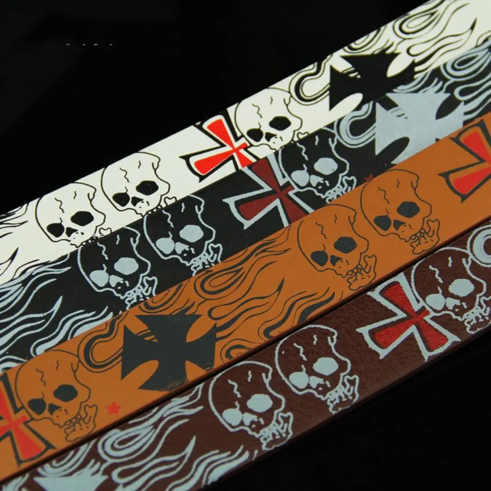 Pin Buckle Skull Skeleton Pattern For Men For Women Female Waistband Korean Waist Strap PU leather Belt Casual Belt Accessories 251010