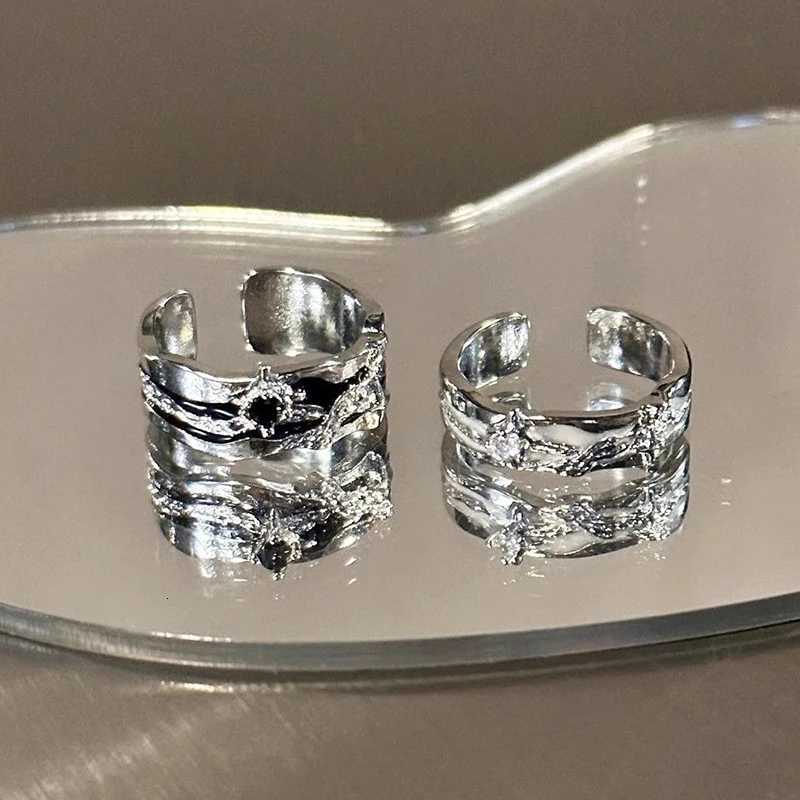 Gothic Irregular Gemstone Ring Aesthetic Girls Adjustable Black Stone Ring Womens Liquid Punk Ring Vintage Jewelry Accessories Z251017