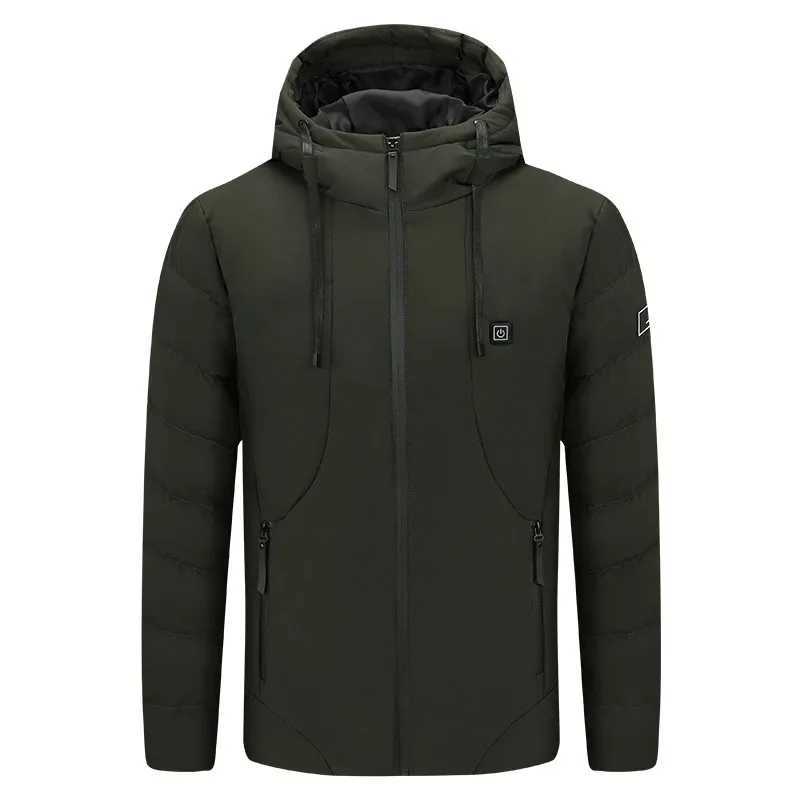 Mens Winter Heating Jacket Smart Zone 5 USB Charging Heating Clothing Mens Waterproof Hooded Parka Warm Safari Hiking Ski Suit H251017