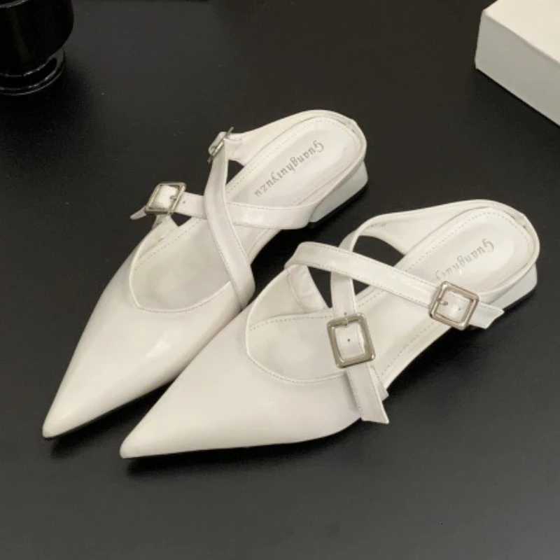 Elegant Pointed Toe Low Heel Pumps Women Fashion Cross Tied Buckle Slide Sandals Comfort Commuter Office Shoes Zapatos De Mujer Z251015