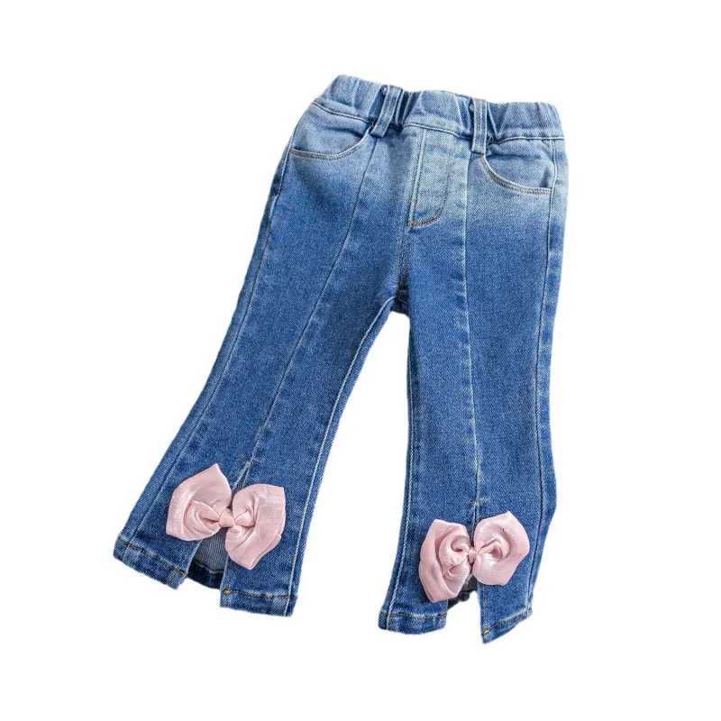 LYYChildrens Clothing Girls Autumn Clothes New Fashionable Bow Jeans BellBottom Pants Baby Girl AllMatching Slim Fit PantsT251017
