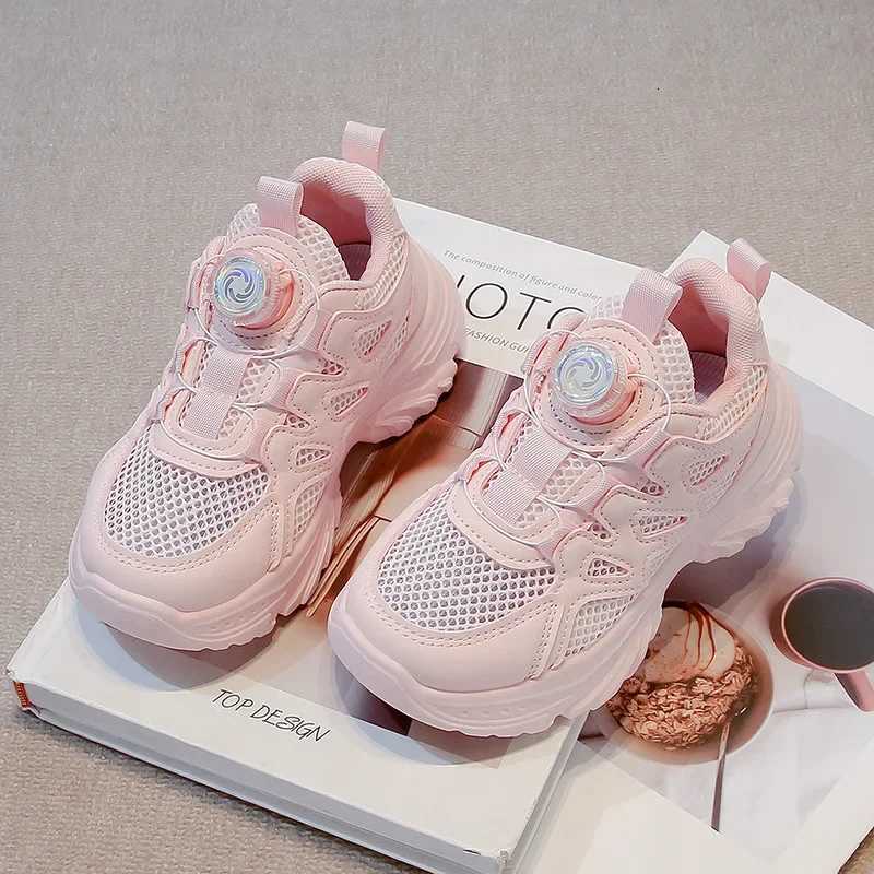 Kids Running Shoes Rotating Button Children Sports Shoes Mesh Breathable 2025 Brand New Children Sneakers Thick ComfortableT251017