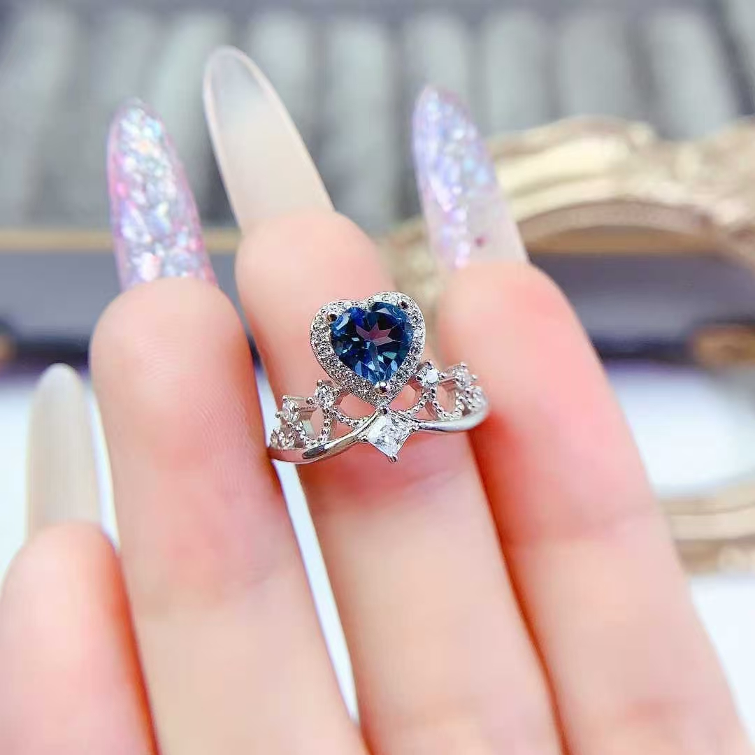 925 silver gemstone crown ring natural topaz ring for engagement 6mm genuine London blue topaz jewelry with certificate