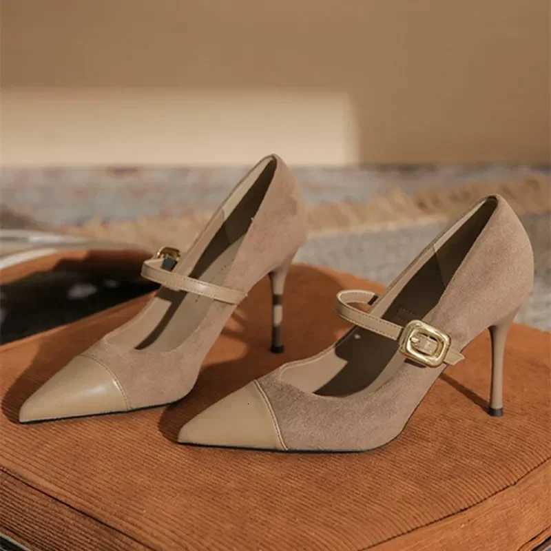 Sexy Pointed Toe Thin High Heels Women Leather Covered Toe Design Women Pumps Metal Belt Buckle Womens Elegant High Heel Shoes Z251015