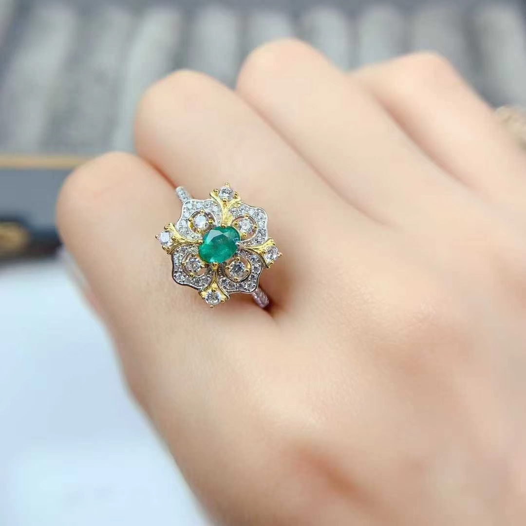 Antique look 925 silver ring natural emerald ring with certificate 4mm*6mm Colombia emerald jewelry with 18K gold plating