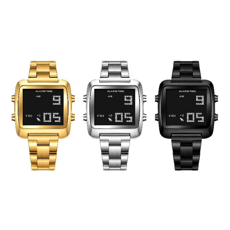 Binda Women's Stainless Steel LED Digital Watch Waterproof Fashion Business Electronic Wristwatch Reloj Mujer
