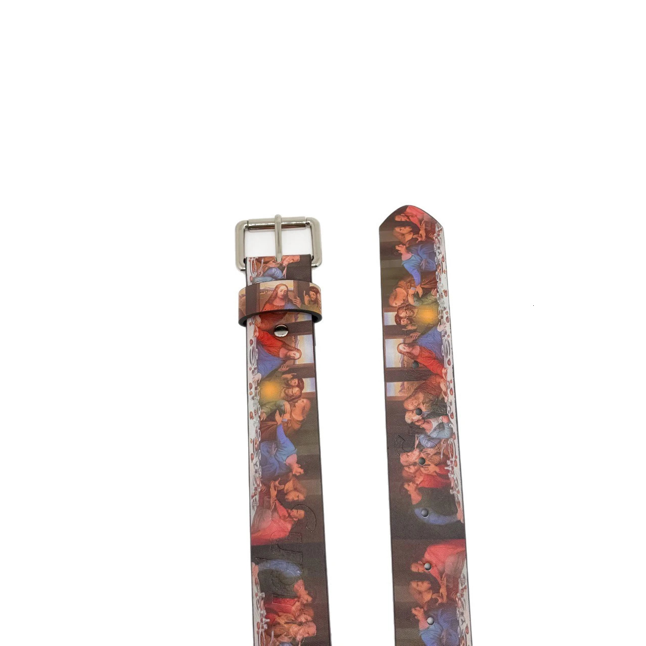 Faionable Retro Sle Last Supper Time Printed Belt High Street Leather Belt for Men And Women Youth Suitable PU Leather Belt 251010
