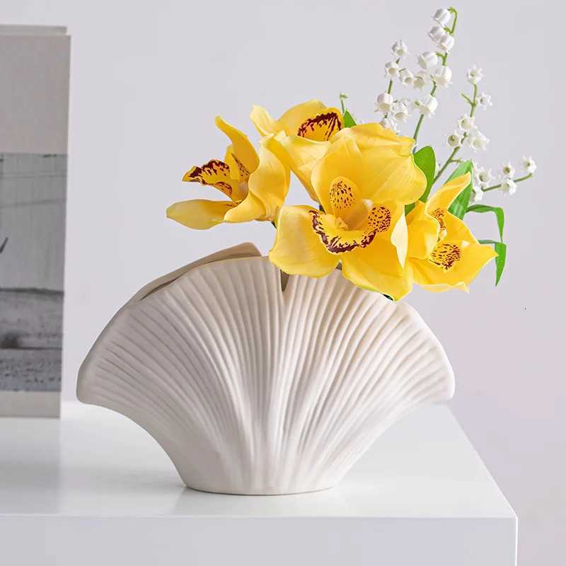 Shumen white Nordicstyle creative living room flower arrangement decoration ceramic dried flower vase home decoration item entr C251017