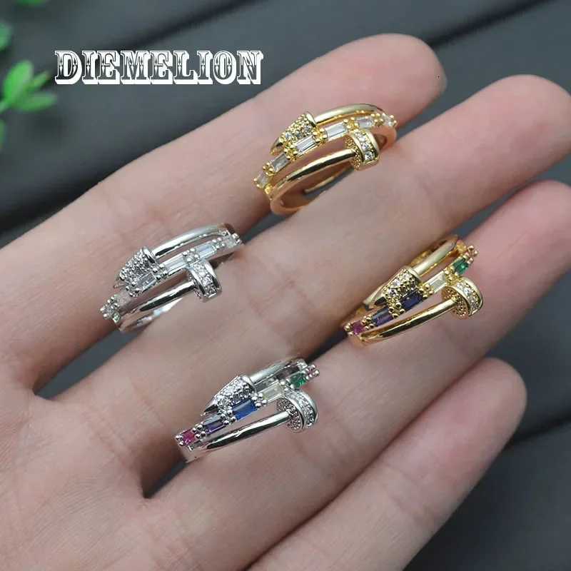 GoldSilver Plated Trendy Multilayer Screw Nail Ring for Women Rainbow AAA Zircon Open Adjustable Ring Daily Simple Jewelry Z251017