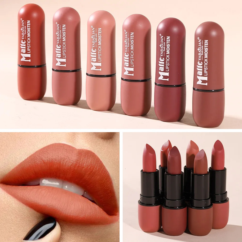 6Color Matte Lipstick Velvet Lip Color Smooth Waterproof LongLasting Color Lip Makeup 251011