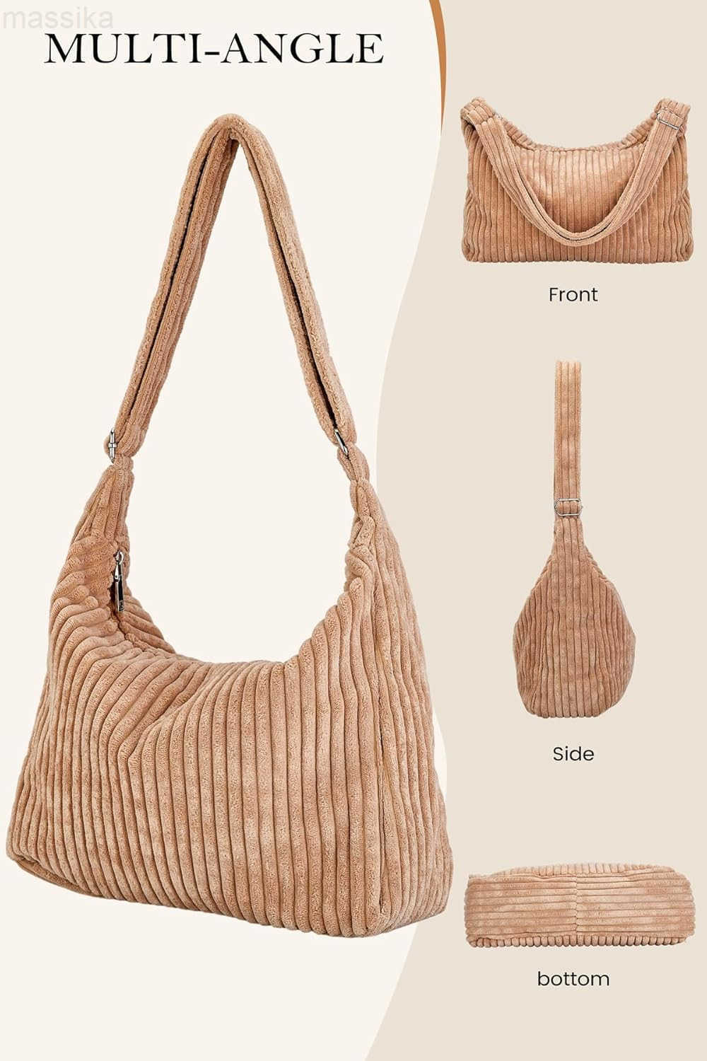 Women Corduroy Hobo Bag Adjustable Strap Shoulder Bag Crossbody Bag Casual Purse Tote Bag Handbag M251017