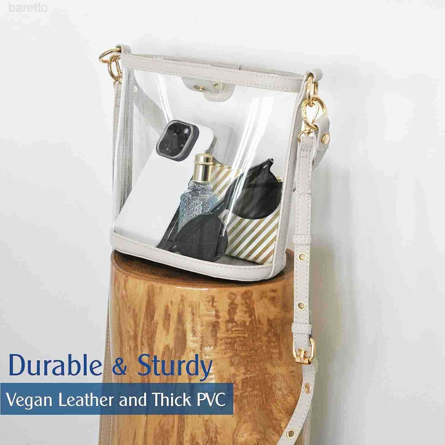 Womens Clear PVC Bucket Top Handle Crossbody Bag With Vegan Leather Trim Transparent Shoulder Handbag Z251017