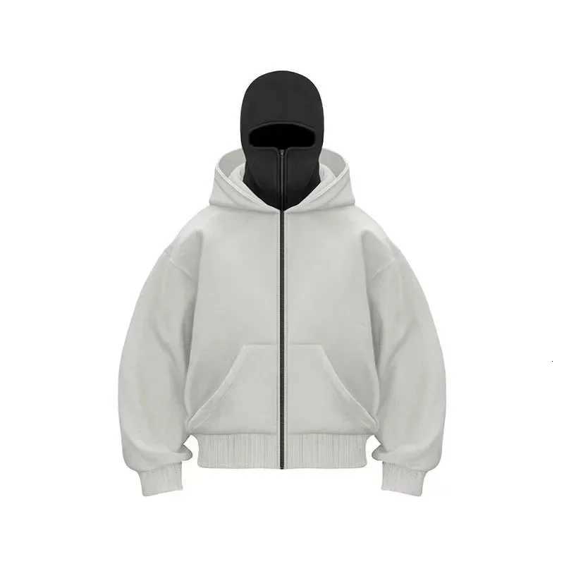 Men Hip Hop Double Hat Balaclava Hoodie Windproof Zipper Face Mask Sweatshirt Streetwear Trend Autumn Fashion Hooded Jacket Coat Z251017