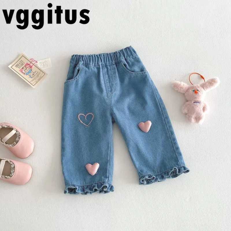 Kids Girls Jeans 2025 New Spring Autumn Childrens Korean Style Love Heart Denim Pants Trendy Baby Casual Trouser B5057T251017