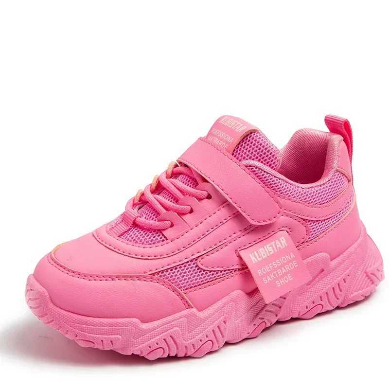 Spring New Kids Sneakers 2025 PU Girls Casual Mesh Solid Pink Light Boys White Hook Loop Children Nonslip Sports ShoesT251017
