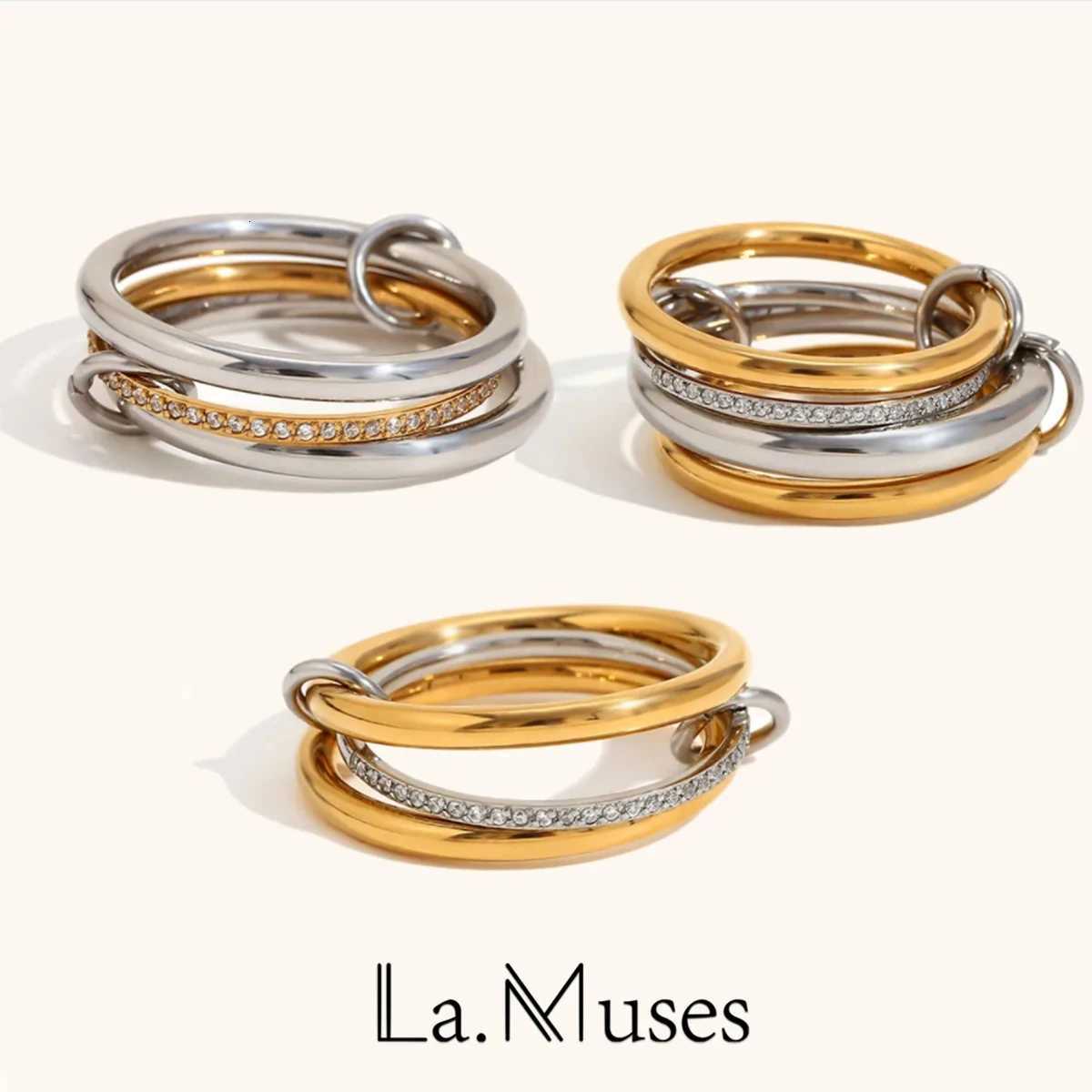 La Muses 3layer 4layer Mixed Color Inlaid Zircon Stainless steel Womens Ring Shiny Highquality Waterproof Jewelry Gift Z251017