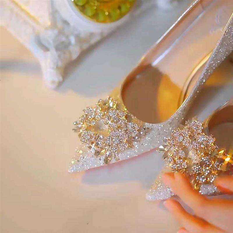 P7 French Sequined Crystal Dia Engagement Wedding Dress Xiuhe Bridesmaid Bride Shoes Banquet Not Tired Feet High Heels