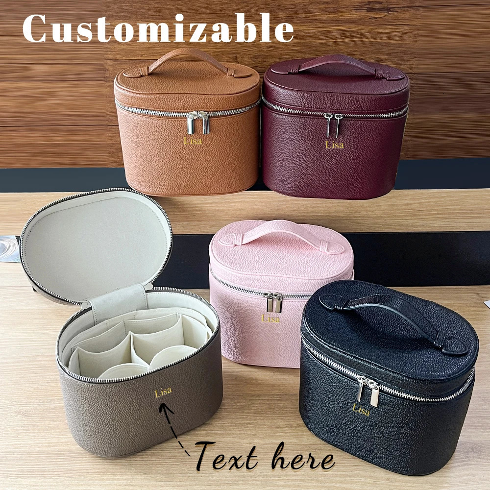 Largecapacity PU leather cosmetic box with internal storage box customizable names and letters travel portable cosmetic bag251011