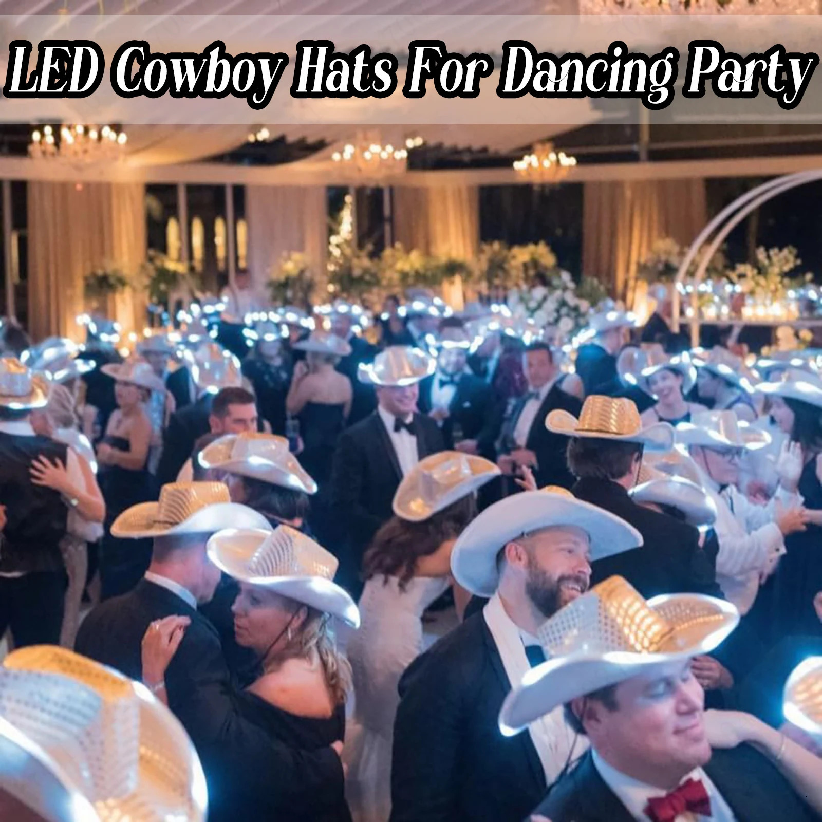 81624325680Pcs LED Cowboy Hats Bulk for Wedding Lighting up Party Hats Bachelorette Sequin Cowgirl Hat Flashing Disco Hats 251015