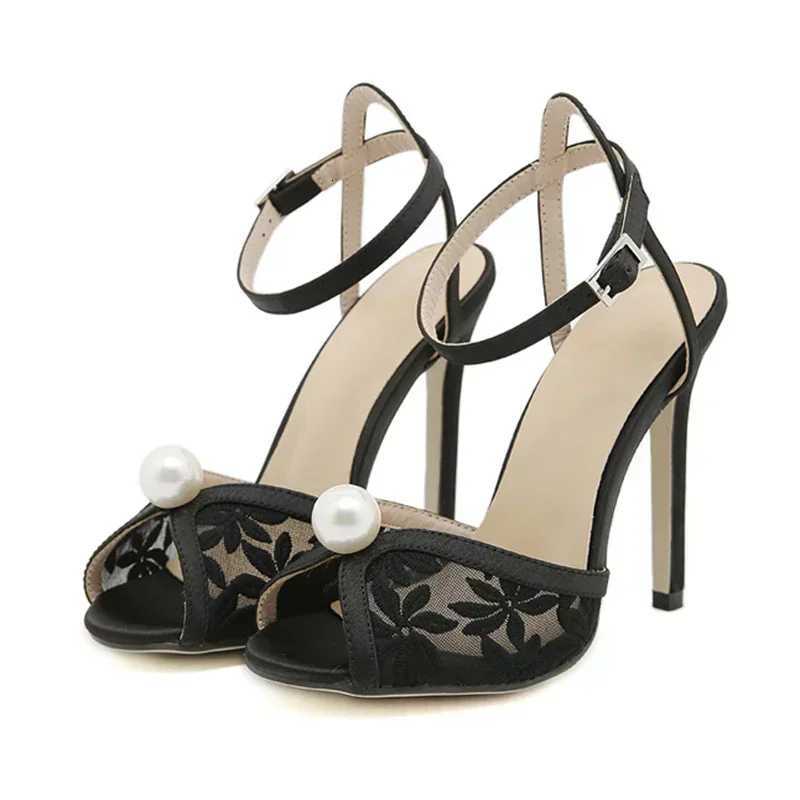 Luxury String Bead Open Toe Sexy Lace Sandals Women Ankle Buckle Strap Stiletto Heels Party Prom Shoe Summer Pumps Zapatos Mujer Z251015