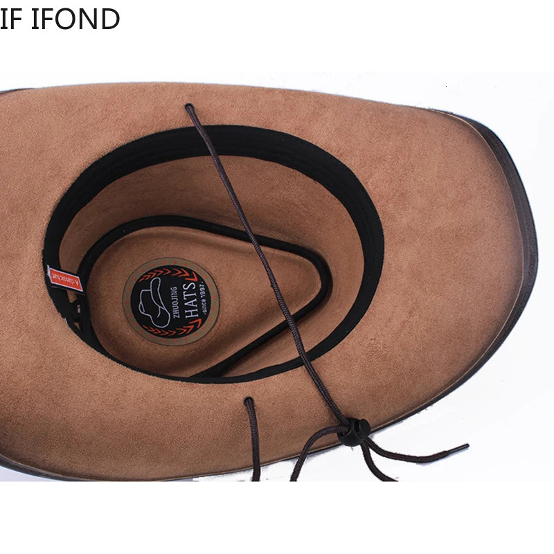 100 Leather Men Women Western Cowboy Hat Wide Brim Godfather Hats Gentleman Church Sombrero Hombre Jazz Cap 251015