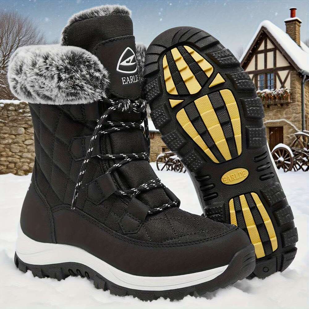 With Laces Warmth, Suitable Wear In Winter, Fit Women Plus Size Faux Fur Wide Width Fleece Snow Boots For Women, Cold Weather Gear, Laceup Boots, Clas