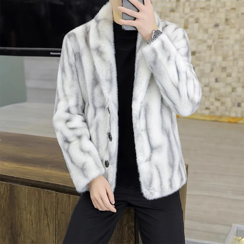 Mens winter mink jacket with fleece blazer collar wool coat Winter premium short fur coat 251017