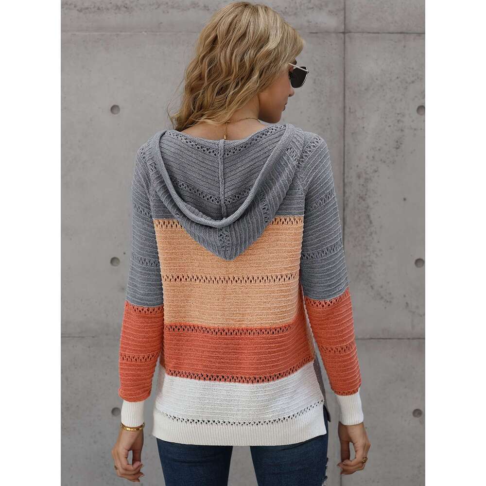 Womens Long Sleeve Color Block Pullover/Cardigan Sweaters Striped Tops Casual Hoodies Sweatshirts Jackets