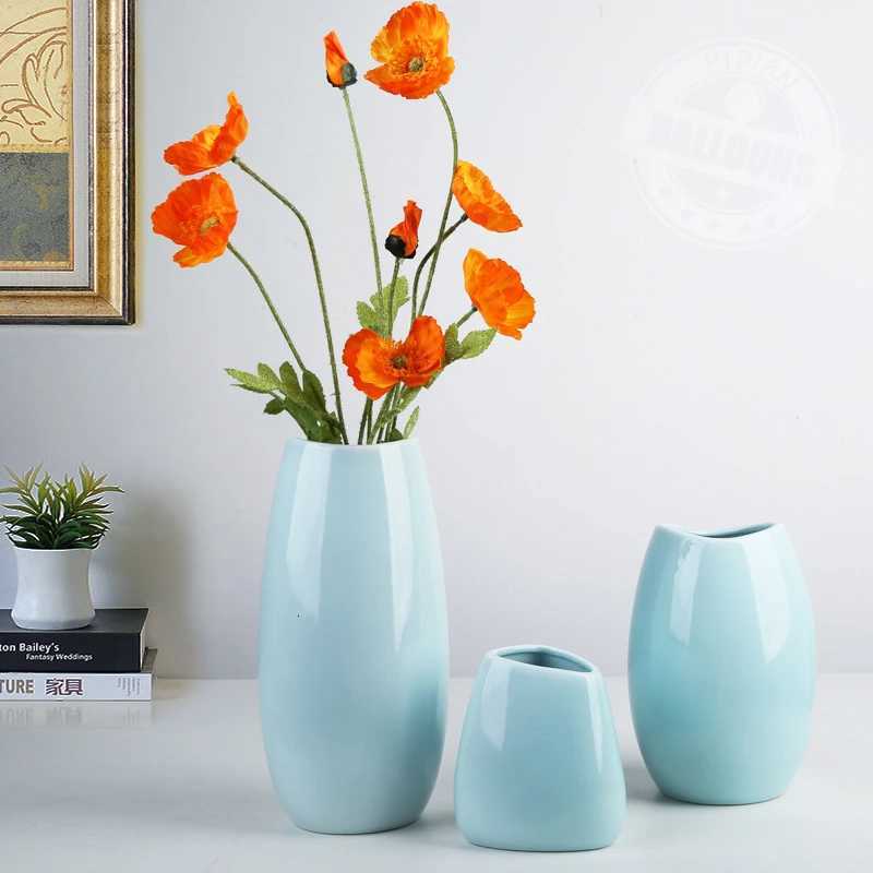 NEW Modern Ceramic Vase Nordic Home Decoration Pure White Cyan Table Vase Dry Flower Arrangement Creative Living Room Decor C251017