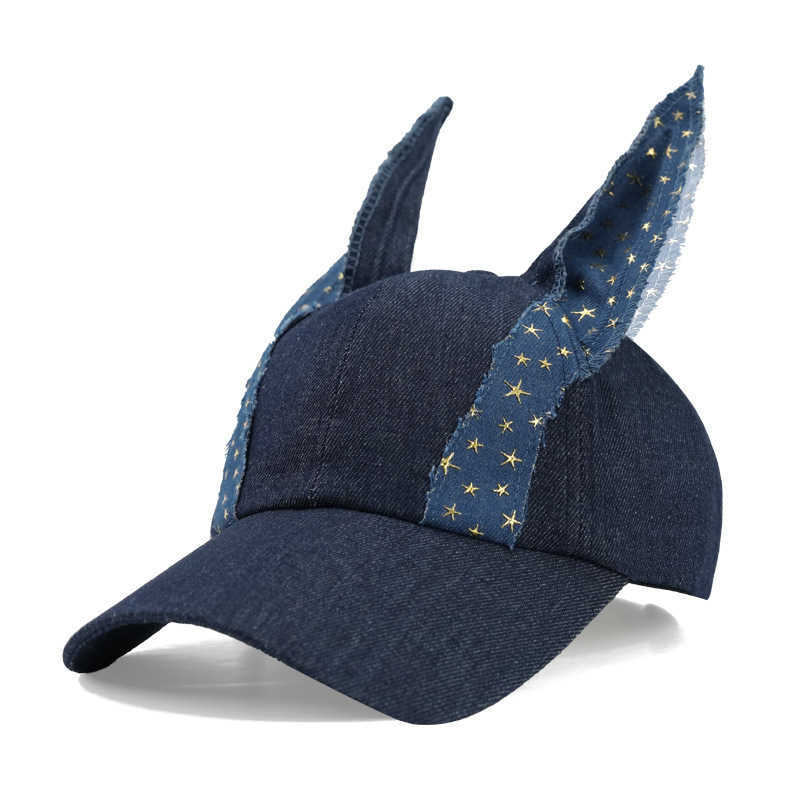 New Denim Color Block Doberman Ears Baseball Cap Niche Fashion Versatile Travel Trendy Cool Personality Duckbill Cap for Women W251017