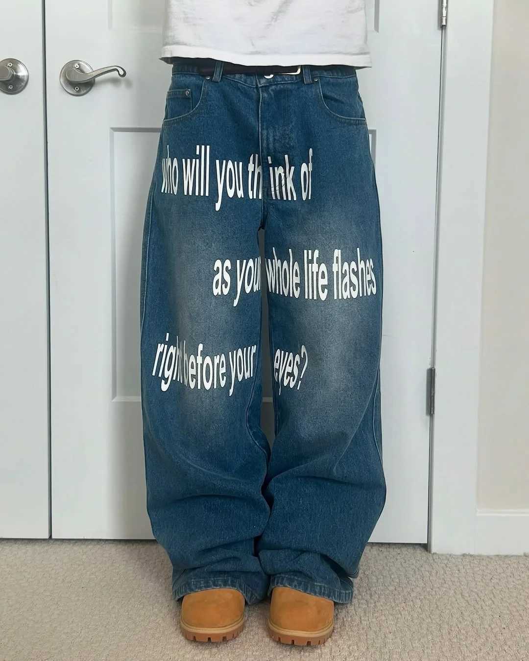 1 Y2K New Hip Hop Popular Printing Straight Jeans Men Street Casual Loose Oversized Mopping Wideleg Pants Couple Jeans Y251105