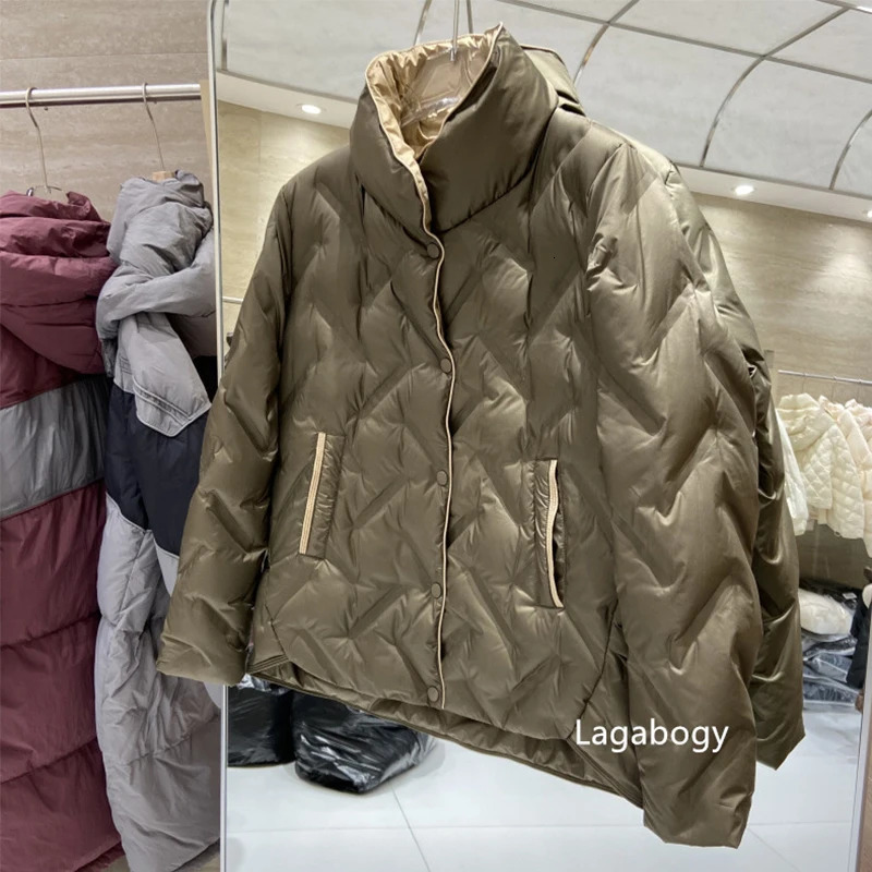 Lagabogy Autumn Winter Short Puffer Coats Womens Loose White Duck Down Jacket SingleBreasted Parka Female Warm Outwear 251011