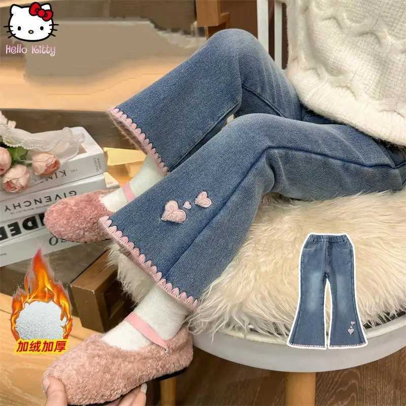Girls Warm Jeans Cartoon Autumn Winter Korean Version Kawaii Flared Pants New Fashion New Childrens Anime Thickened One PantsT251017