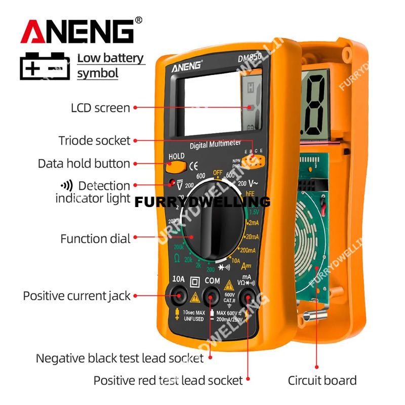 Wholesale ANENG Dm850 Automatic Professional Digital Multimeter 1999 Counts Auto Ac/Dc Votage Tester Dwe74 Ohm Current Ammeter Detector Tool