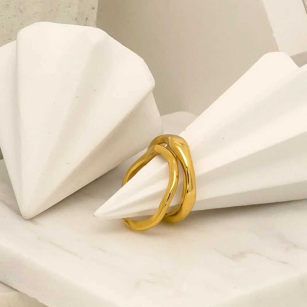 Ripple Stainless Steel Rings For women Gold Color Chunky Band Stackable Silver Stacking Irregular Wave Minimalist Jewelry SetW251017