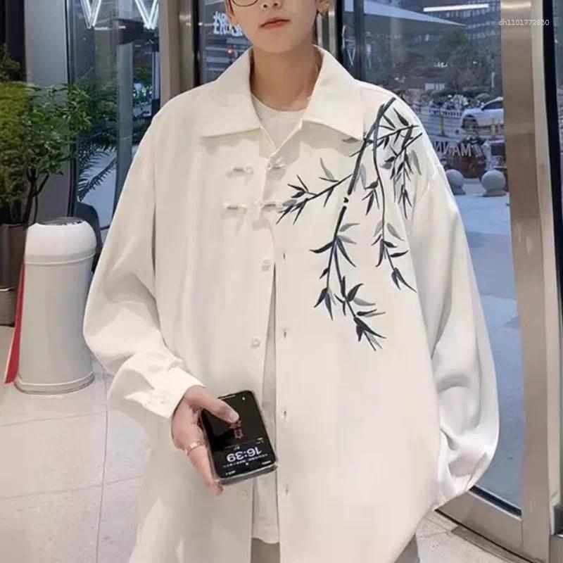 Men's Jackets Chinese Style Comfortable Spring Autumn Boyfriend Patchworks Quare Collar Embroidered Button Fashion Loose Long Sleeved Jacket