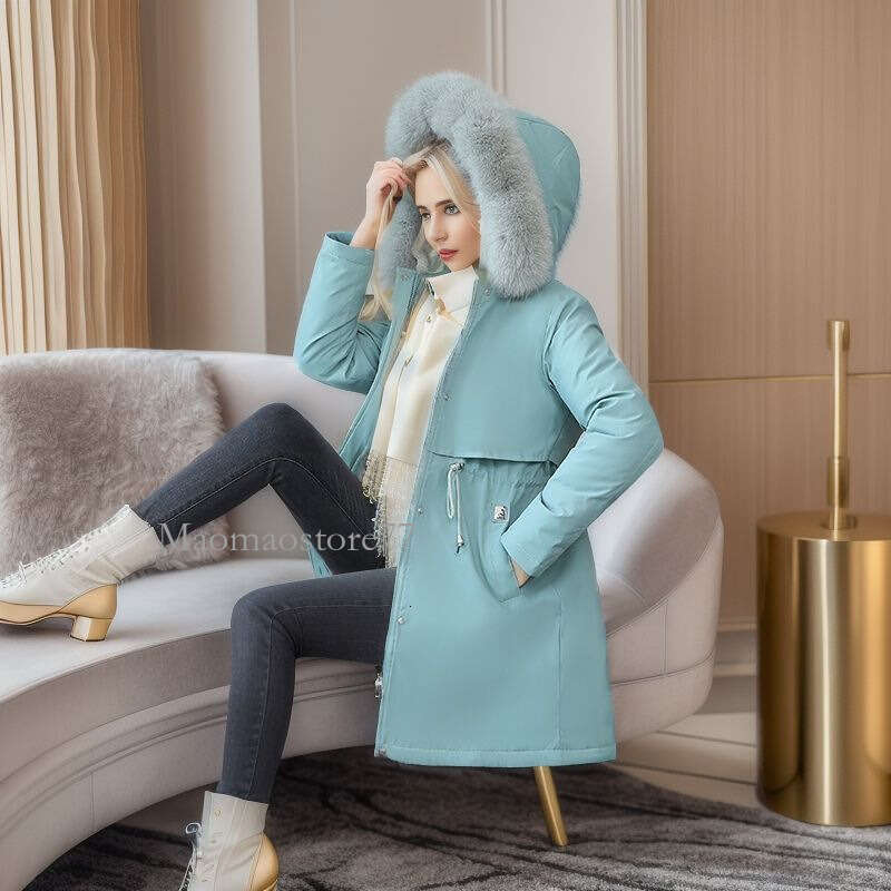 Women's Thickened Waisted Mid-Length Warm Loose Down Cotton Jacket Coat