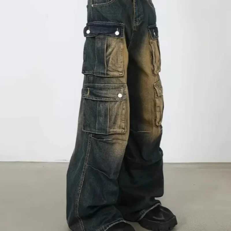 2025 SpringAutumn New High Waist Jeans Casual Pants with Four Pockets Retro Washed Tailored Straight Tube Work Clothes Jeans J251016