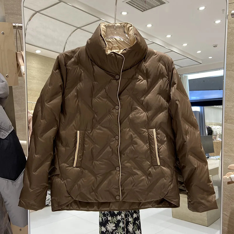 Lagabogy Autumn Winter Short Puffer Coats Womens Loose White Duck Down Jacket SingleBreasted Parka Female Warm Outwear 251011