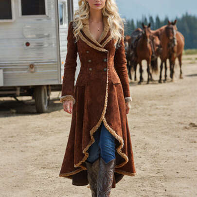 Denim Women's Western Coat Plush Autumn Winter Fashion Warm Jacket Patchwork Long Style