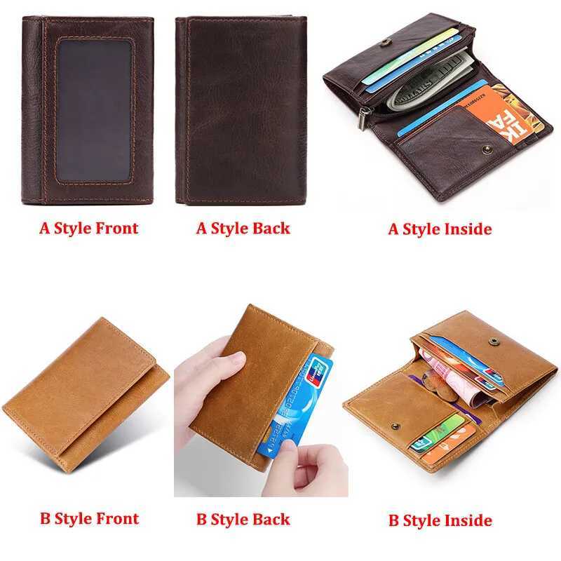 Mini Wallet Oil Wax Genuine Leather ID Credit Card Holder Casual Hasp Mens Short Handy Zipper Coin Purse Unisex AccessoriesW251017