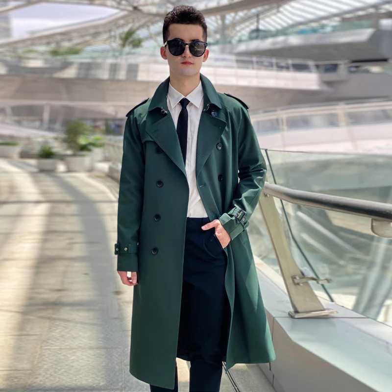 long knee length Mens trench coat double breasted raglan sleeves brown British mens thickened down inner long windbreaker J251017