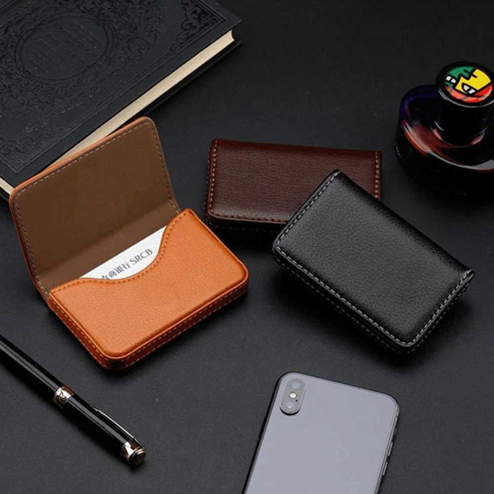 Sized Stitched PU Leather Credit Card Holder Visiting Business Card Case Wallet with Magnetic Shut for Men WomenW251017
