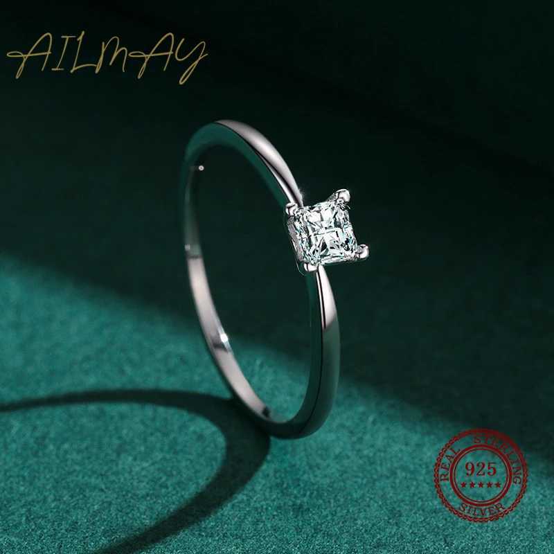 Ailmay High Quality Fashion Shiny Clear Zircon Wedding Female Finger Ring For Women Simple Square Ring Fine JewelryW251017