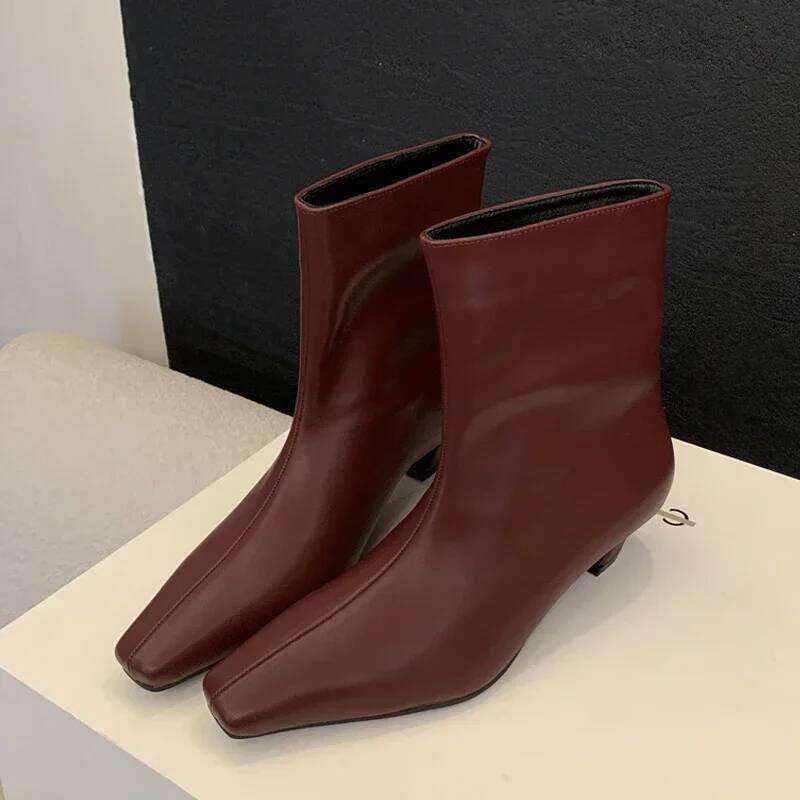 2026 White Elegant Pointed Toe Sewing Leisure Thin Heels Women Boots Mid-Calf Brown Shoes Spring/Autumn