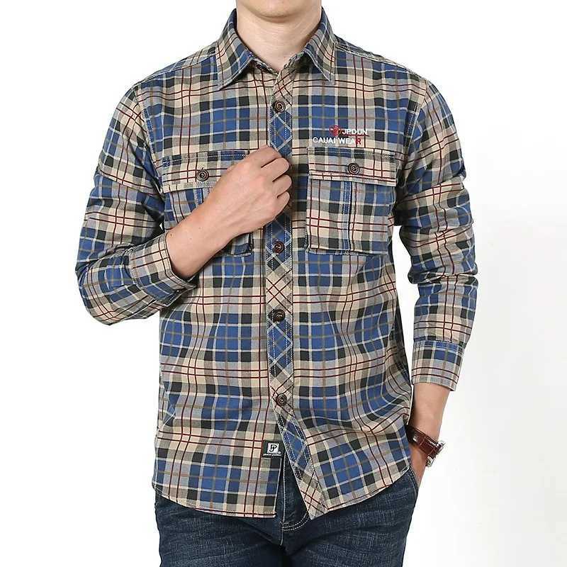 Mens Plaid 100 Cotton Military Shirts Spring Autumn Casual Long Sleeve Shirt Camisa Masculina Flannel Business Dress Shirt Men J251017