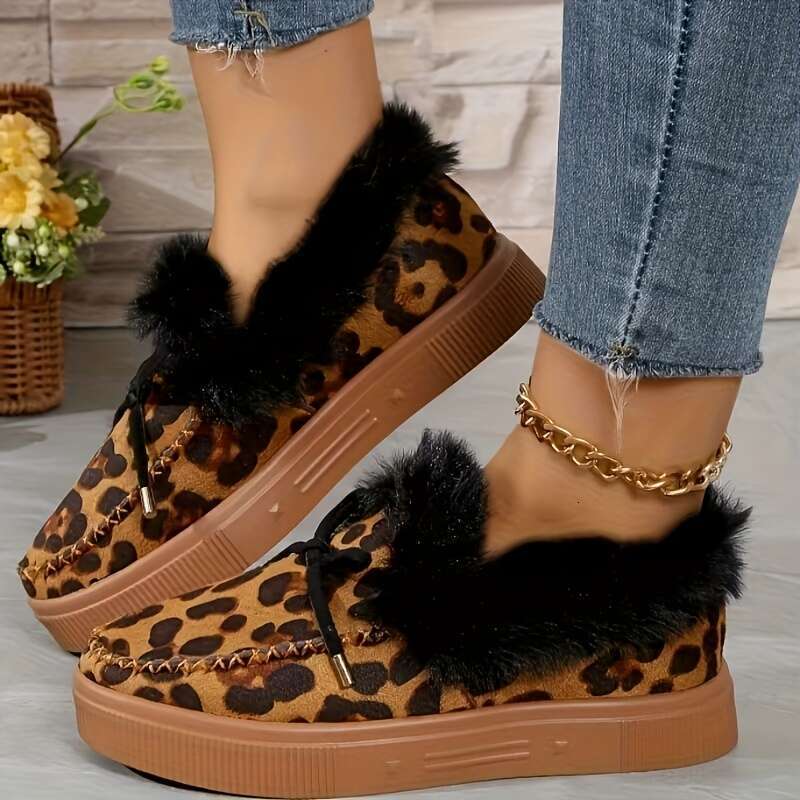 Women's Winter Bell-Bottom Slouchy - Cozy Round Toe Mid-Heel With Plush Faux Fur Trim, Soft Faux Cover-Like Synthetic Upper, Hand Washable Casual