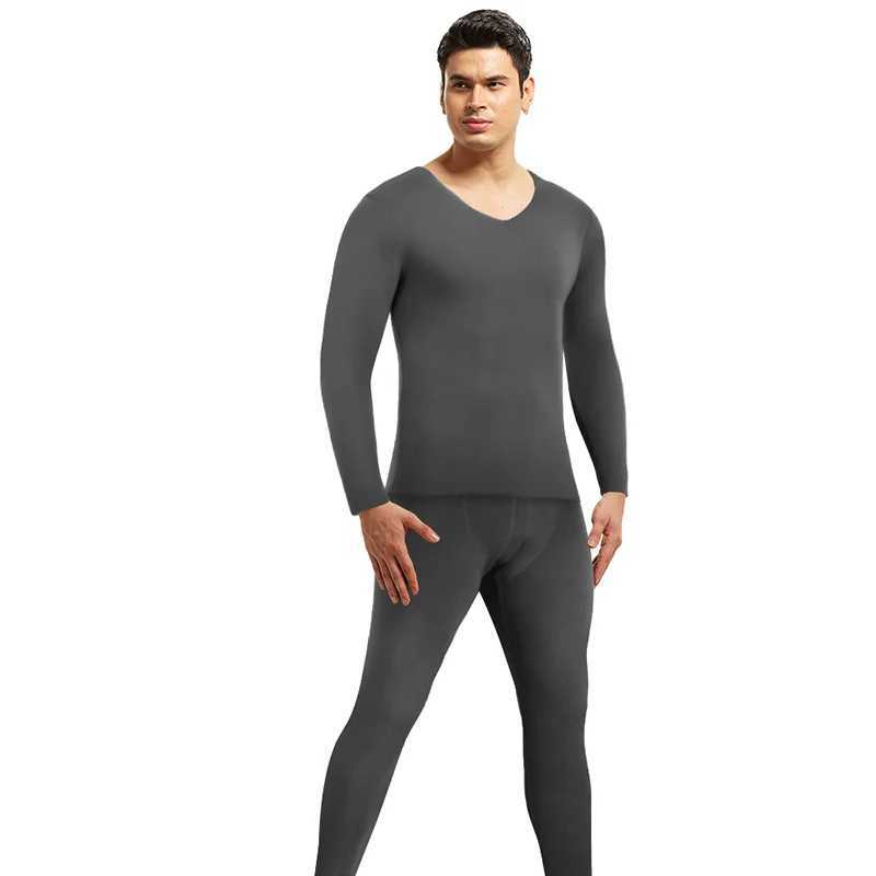 Mens Vneck Set of 2 Thermal Underwear Suit Long Johns Fleece Lined Keep Warm Undershirts Cold Weather Clinging Bottoming Shirts H251017